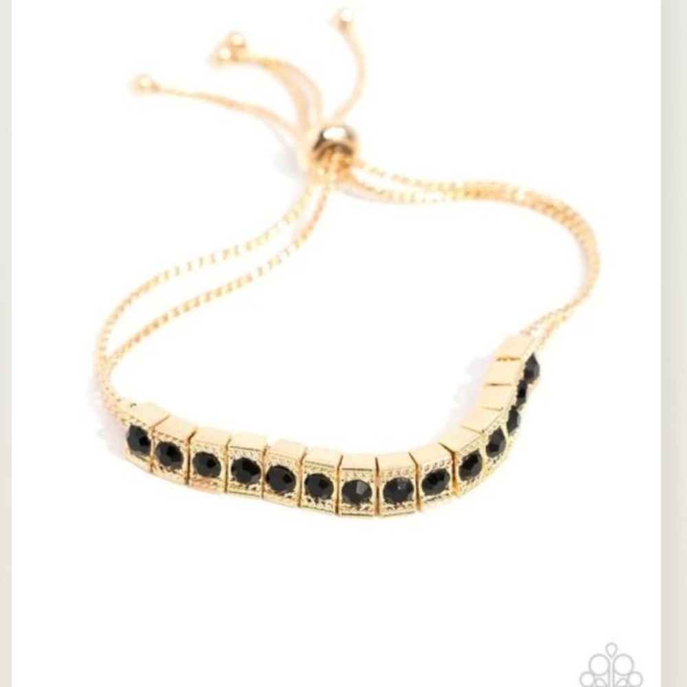 Paparazzi Gold Bracelet with Black Rhinestone Accents Dancing Decade Fashion